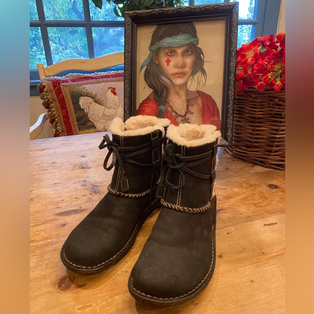 UGG black suede with sheepskin interior boot
